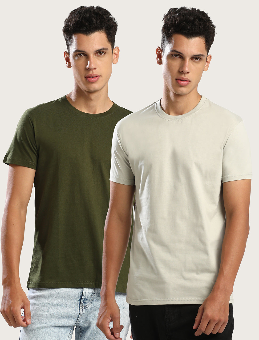 OLIVE/STONE - ROUND NECK - 2PK