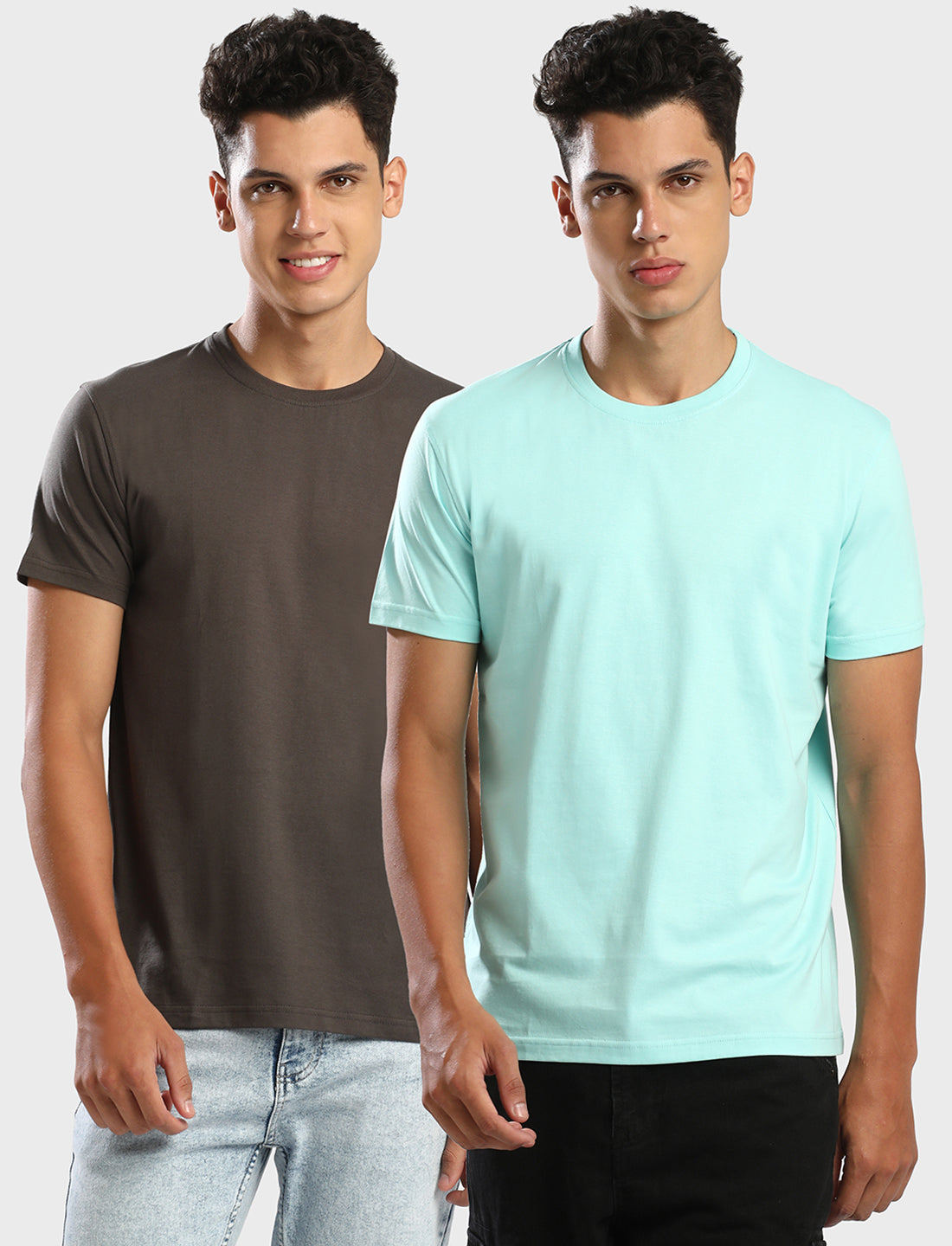 CHARCOAL GREY/MINT - ROUND NECK - 2PK