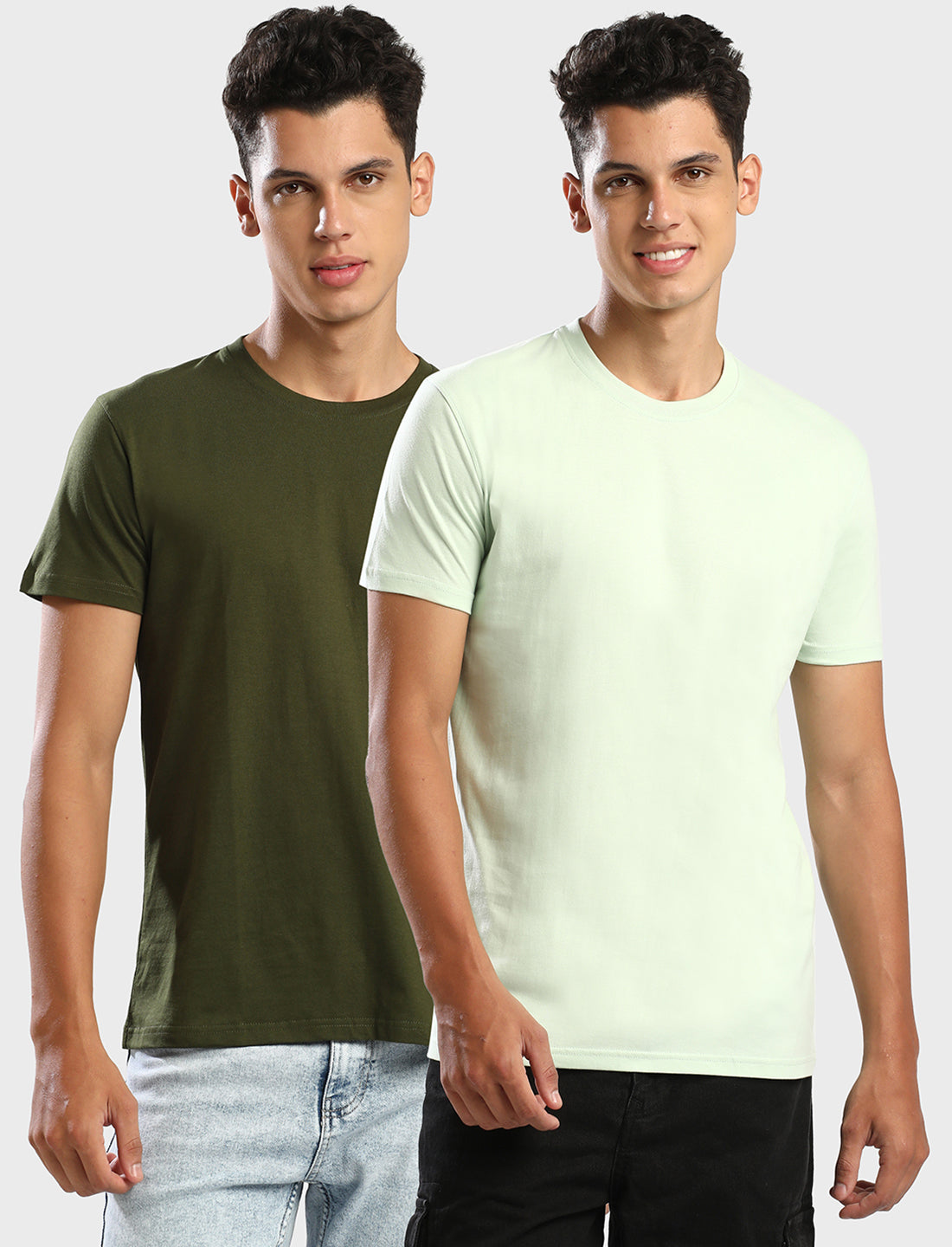 OLIVE/SEA-GREEN - ROUND NECK - 2PK