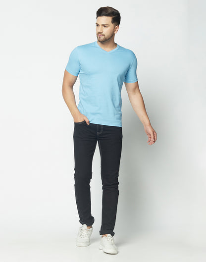 V-Neck Aqua Blue T-shirt