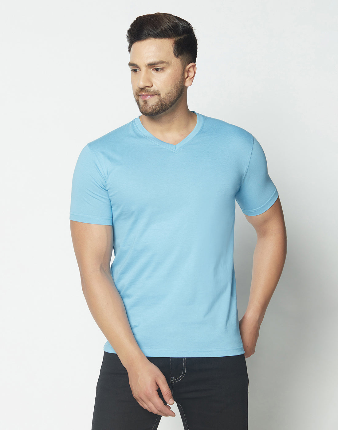 V-Neck Aqua Blue T-shirt